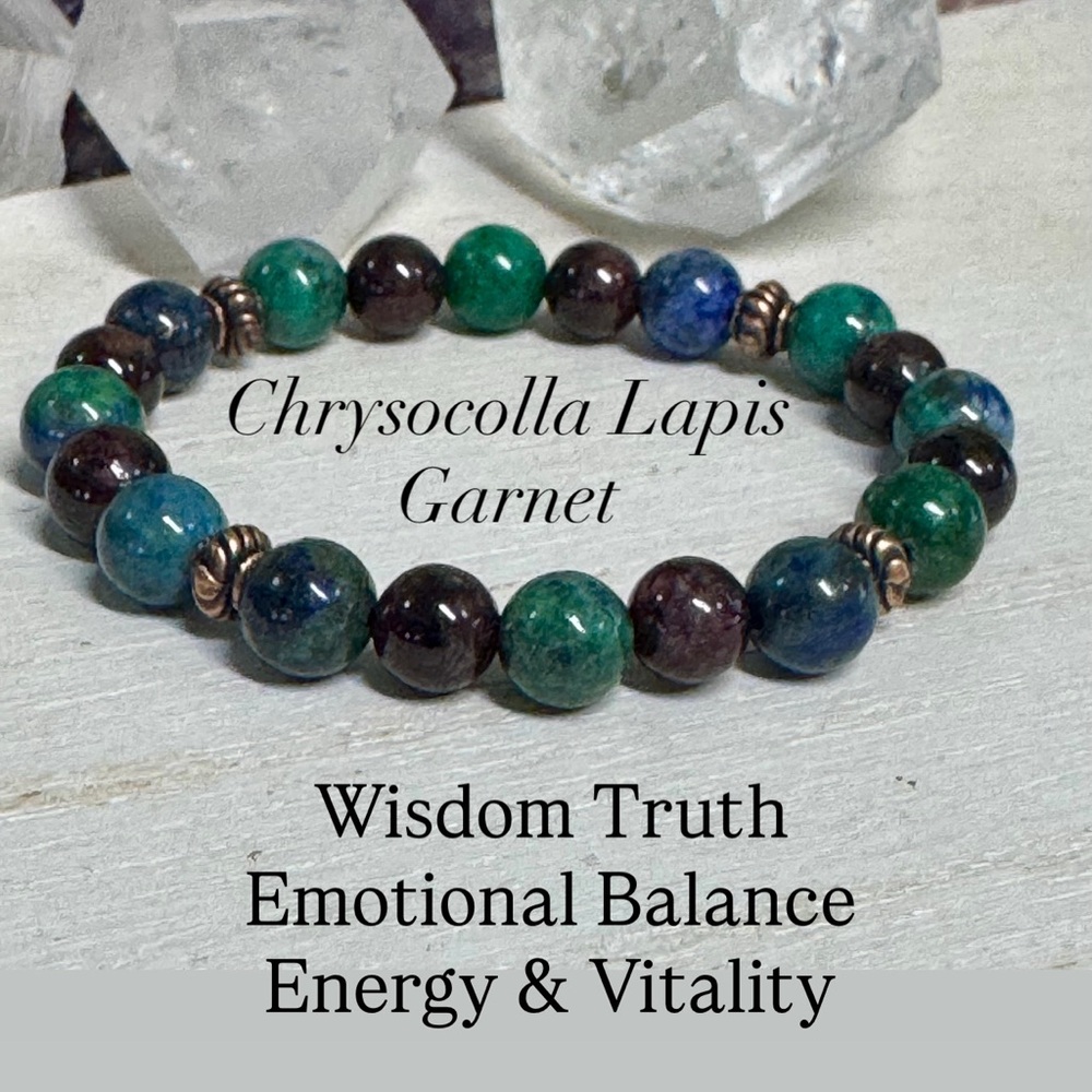 Chrysocolla Lapis Lazuli & Garnet Gemstone Stretchy Bracelet - 8mm